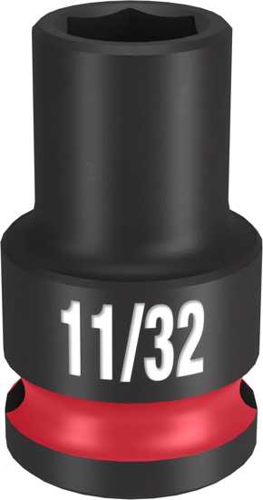 Milwaukee 3/8" drive impact socket, 11/32", forged steel, 6-point design, marked for easy identification, durable for heavy-duty use.