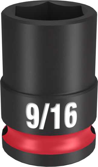 Milwaukee Shockwave 3/8" drive socket, 9/16" size, featuring impact durability and non-slip hex geometry for precise work.