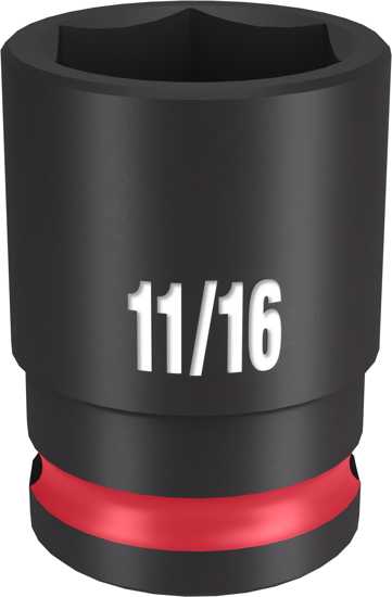 Milwaukee 3/8" drive 11/16" impact socket with durable design and non-slip hex geometry for secure fastening.