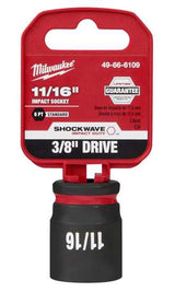 Milwaukee 3/8" drive socket 11/16" featuring high strength forged steel, 6-point design, and easy size markings for durability.