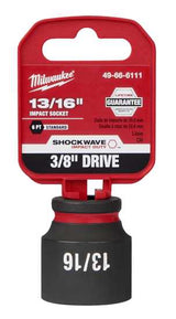 High-strength 3/8" drive impact socket, 13/16" size, featuring non-slip hex design and easy-to-read markings for durability.