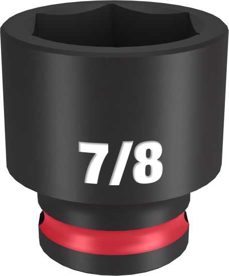 Milwaukee Shockwave 3/8" drive socket (7/8") showcasing durable forged steel, non-slip design, and clear size markings for easy use.