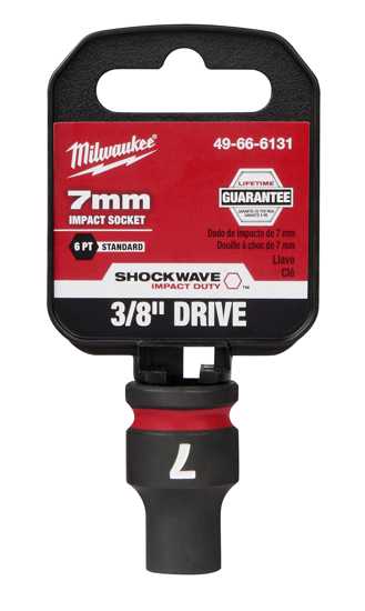 Milwaukee 3/8" drive 7mm socket, featuring durable forged steel, non-slip 6-point design, and easy attachment for high torque use.