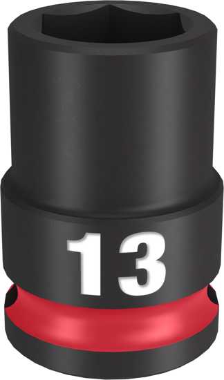 Milwaukee 3/8" drive 13mm impact duty socket with durable forged steel, 6-point non-slip design, and lifetime guarantee.