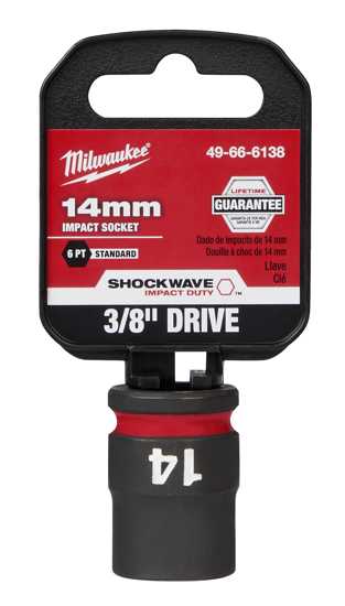 Milwaukee 14mm Shockwave Impact Socket: durable forged steel, non-slip hex, easy attachment, lifetime guarantee, precision performance.