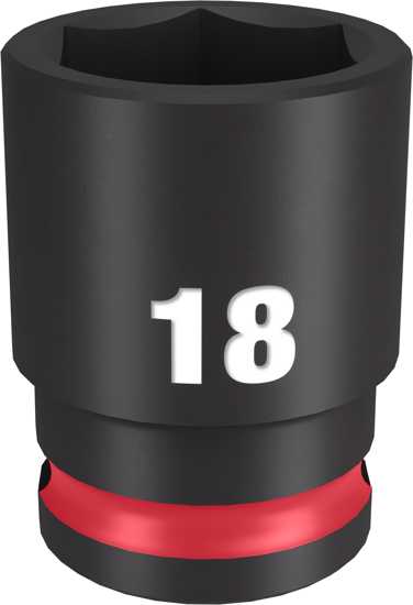 Milwaukee 3/8" drive 18mm impact socket with durable forged steel, non-slip design, and easy attachment features.