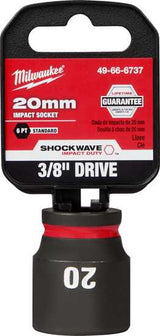 Milwaukee Shockwave 3/8" Drive 20mm socket with durable forged steel, non-slip design, and lasting size markings for easy use.