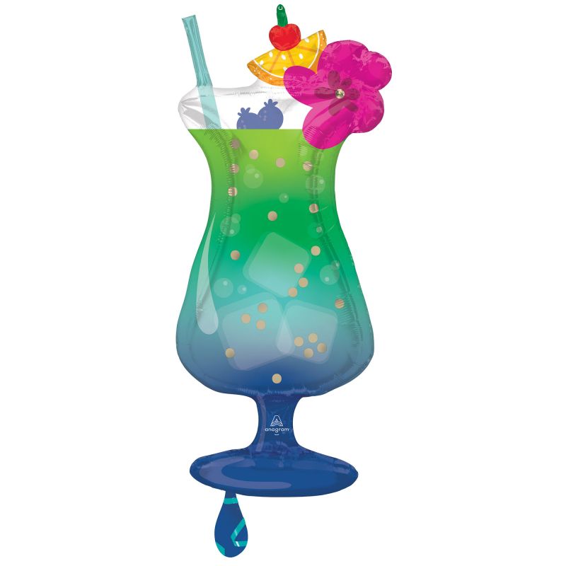 Supershape XL Tropical Blue Hawaiian Drink balloon, 40cm x 93cm, perfect for summer parties and tropical themes.