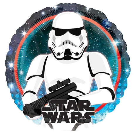 45cm Stormtrooper foil balloon featuring iconic Star Wars design, perfect for themed parties and celebrations.