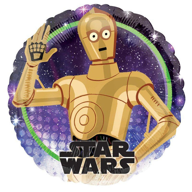 45cm C-3PO Star Wars balloon in vibrant colors, perfect for themed celebrations and durable for helium or air use.