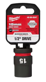 Milwaukee Shockwave Impact Duty Socket 1/2" Drive-15mm (Each)