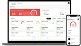 Honeywell HTRAM-V1-W H air monitor showing portable design, traffic light indicators, and measuring CO2, temperature, and humidity.