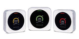 Honeywell air monitor HTRAM-V1, portable device measuring CO2, temperature, humidity with LED alerts for indoor air quality.