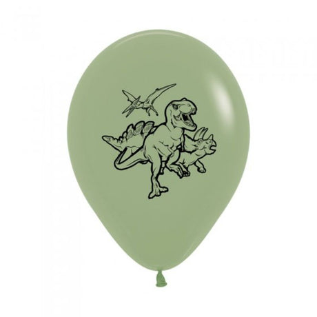 Colorful 30cm dinosaur-themed latex balloons, 6-pack, ideal for festive celebrations and parties, made from eco-friendly eucalyptus latex.