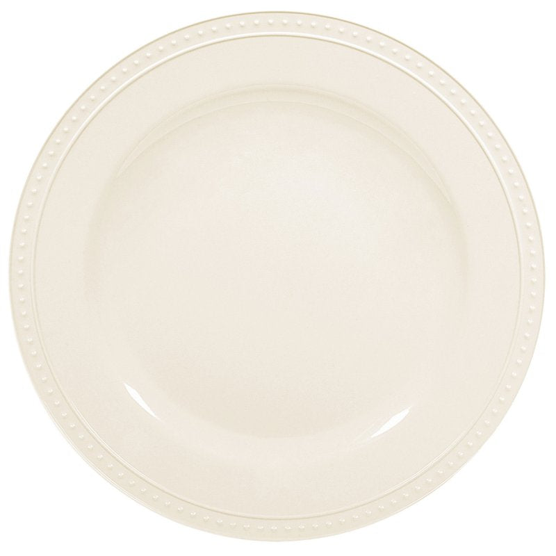 Premium white dinner plate with a beaded rim, 28cm, made from durable melamine, perfect for elegant dining and reuse.