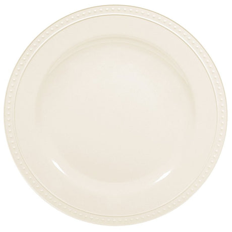 Premium white dinner plate with a beaded rim, 28cm, made from durable melamine, perfect for elegant dining and reuse.