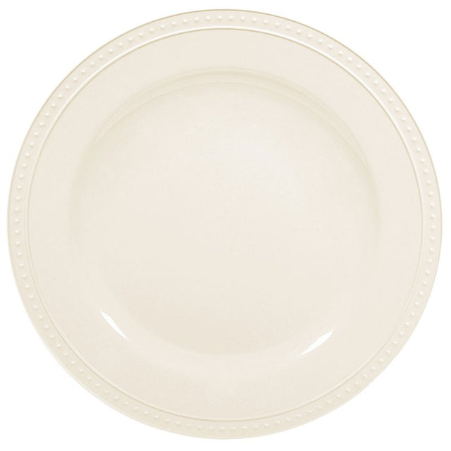 Premium white dinner plate with a beaded rim, 28cm, made from durable melamine, perfect for elegant dining and reuse.