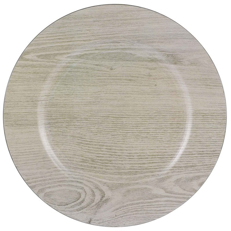 Premium 33cm charger plate with elegant printed wood grain design, perfect for enhancing any dining occasion.