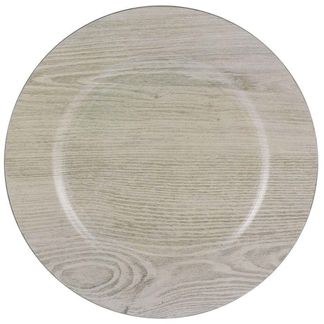 Premium 33cm charger plate with elegant printed wood grain design, perfect for enhancing any dining occasion.