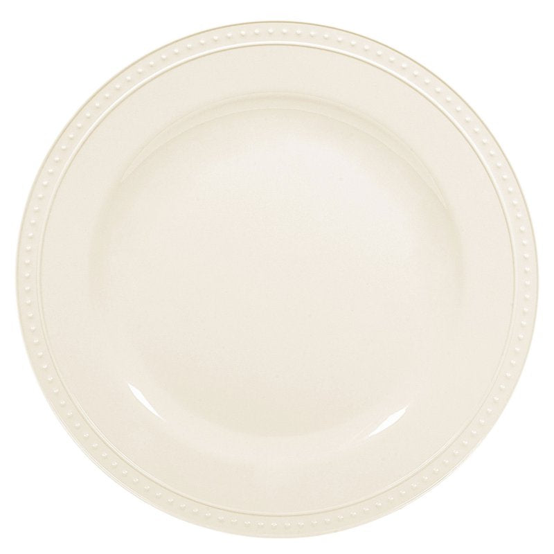 Elegant 21cm white salad plate with beaded rim, made from durable melamine, perfect for dining and presentations.