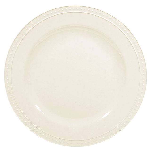 Elegant 21cm white salad plate with beaded rim, made from durable melamine, perfect for dining and presentations.