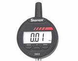 Starrett Electronic Digital Indicator 3900-5 with 12.5mm range, LCD display, and adjustable measurement settings in a protective case.