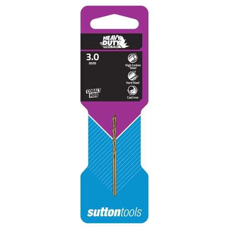 Sutton Cobalt Jobber Drill Bit 3.0mm for high-hardness materials, featuring durable HSS construction for superior performance.