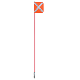 High-visibility 2.0m vehicle safety flag with durable fibreglass rod, available in red or yellow, ideal for towing and transport.