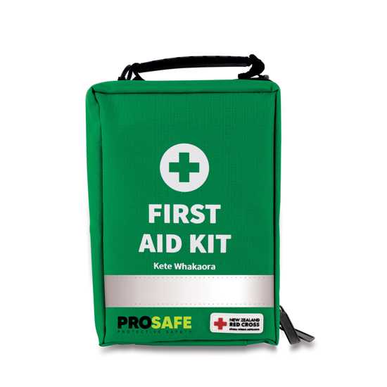 Prosafe First Aid Vehicle Kit for emergency care, includes trauma dressings, airbag burn treatment, and durable water-repellent fabric.