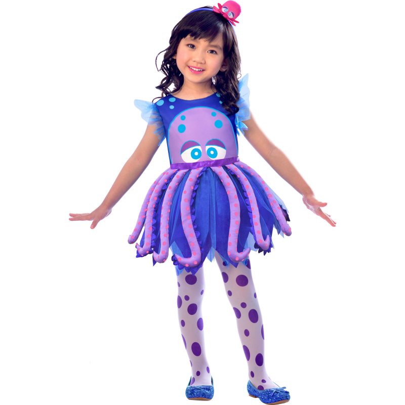 Colorful octopus costume for kids aged 4-6, featuring tentacle accents, headband, and removable belt for imaginative play.