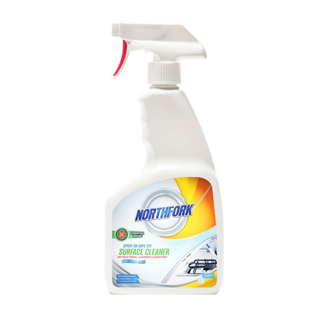 Northfork Spray On Wipe Off Surface Cleaner, 750ml, bulk pack of 12, antibacterial, biodegradable with Ocean Fresh scent.