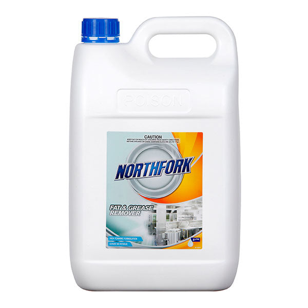 High-foaming Norfolk 3x5L Fat & Grease Remover, perfect for heavy-duty cleaning of kitchen and hard surfaces. Carton of 3.