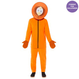 Men's South Park Kenny costume in vibrant fleece, featuring mittens and mask for a cozy and fun look.