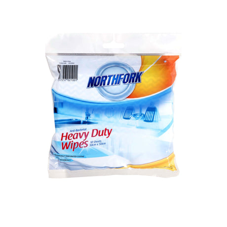 Northfork Heavy Duty Antibacterial Wipes Pack of 10, versatile for cleaning, durable, absorbent, and eco-friendly.