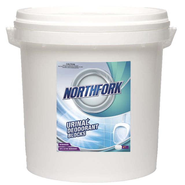 Northfork Urinal Deodorant Blocks 4kg designed to eliminate odors in washrooms, gyms, and commercial spaces with 99% active ingredients.