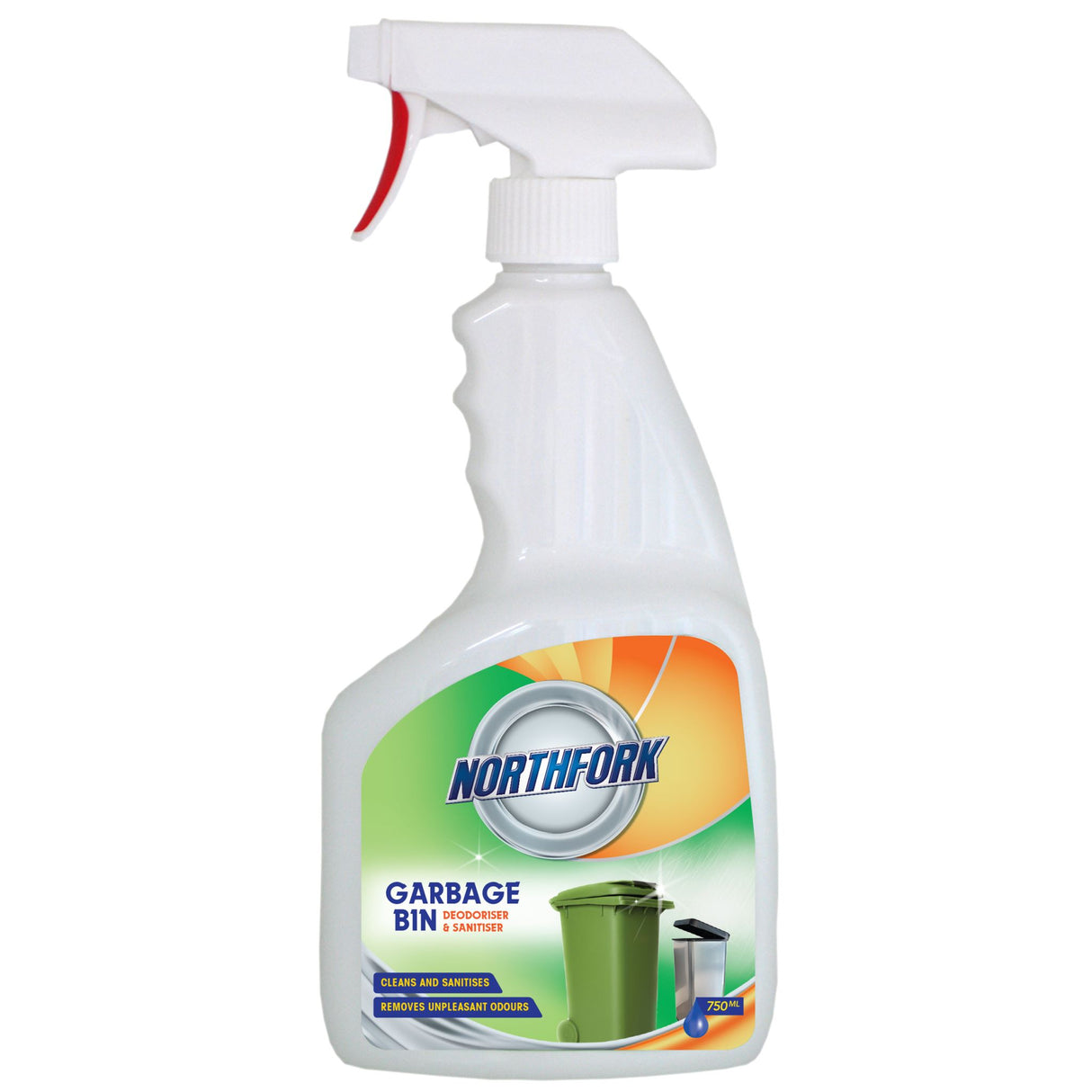 Northfork Floral Bin Deodoriser 750ml, a powerful sanitiser with a refreshing floral scent for clean and odour-free bins.