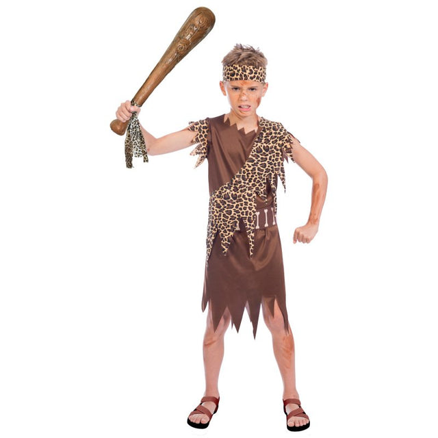 Caveboy Costume for kids 8-10, featuring a rugged robe, belt, and bandana for imaginative prehistoric adventures.