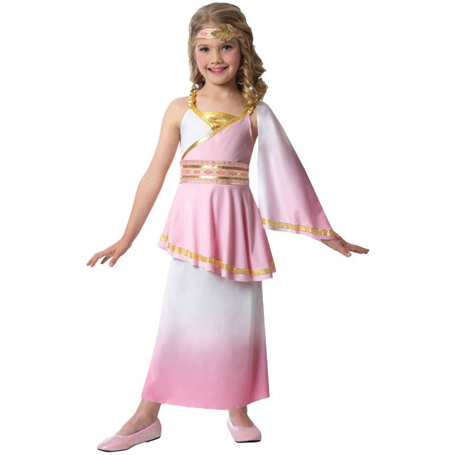 Roman Goddess costume for girls, featuring an elegant dress and headband for themed events or imaginative play. Ages 10-12.