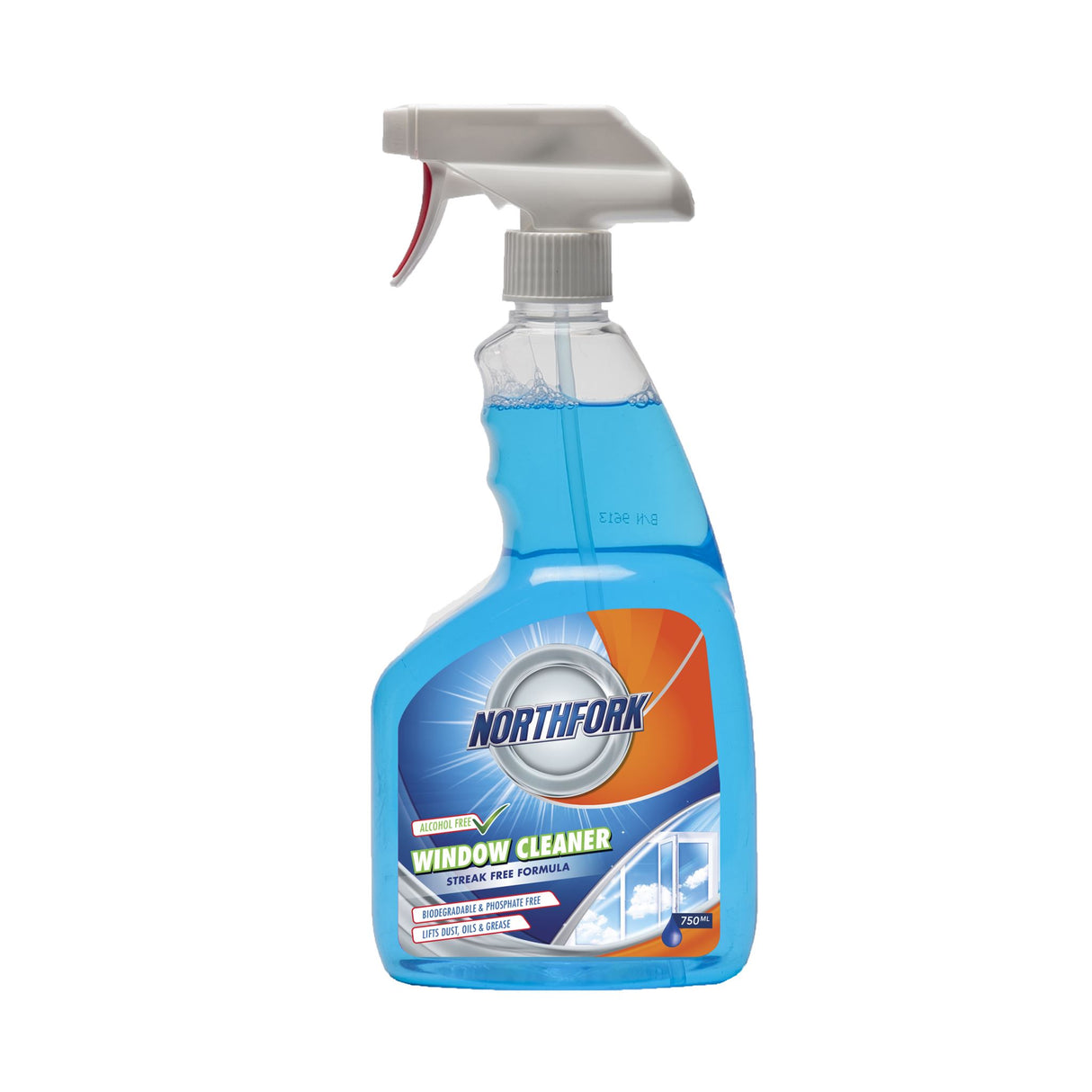 Northfork Window and Glass Cleaner 750ml, alcohol-free formula for streak-free shine on glass surfaces.