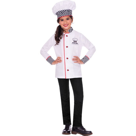 Adorable Chef Costume for kids 4-6, featuring a stylish jacket and hat for imaginative cooking adventures.