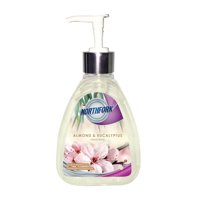 Northfork Liquid Hand Wash in a stylish triangular bottle, offering almond and eucalyptus scent for gentle cleansing.