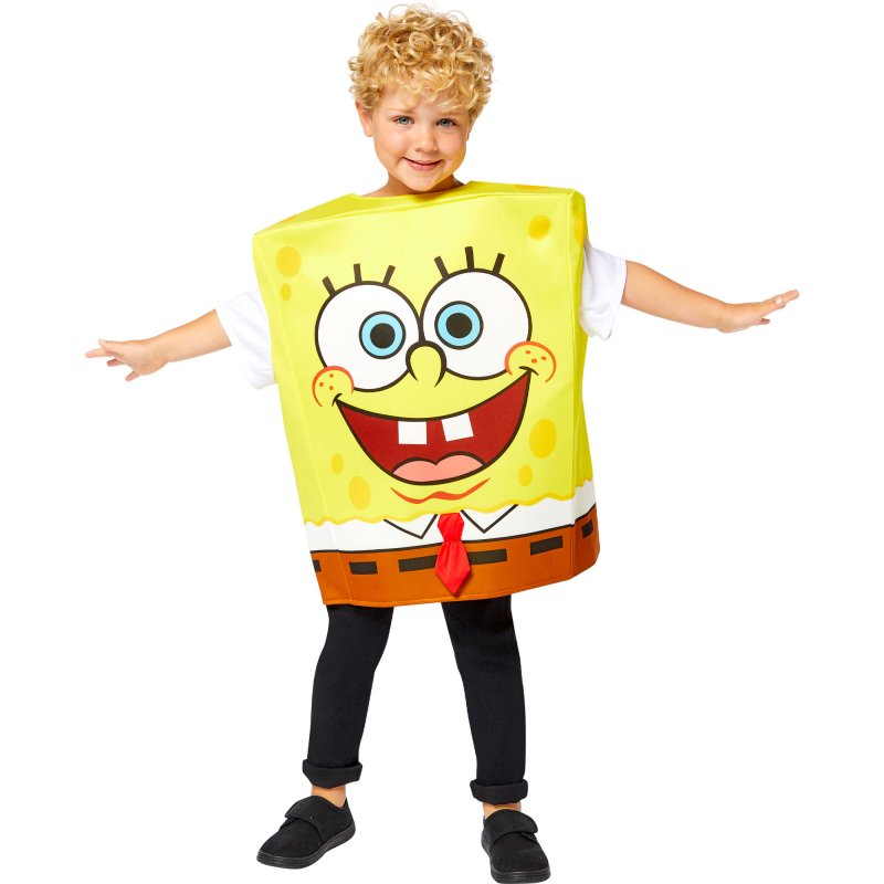 Bright SpongeBob costume for boys aged 3-7, featuring a foam top with sleeves, perfect for dress-up and themed parties.