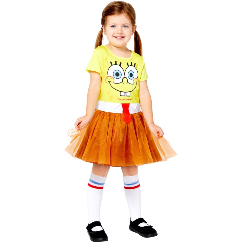 Adorable Spongebob costume for girls aged 10-12, featuring a colorful tutu dress and matching socks for fun playtime adventures.