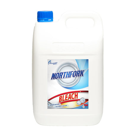 Northfork Bleach 5L bottle, a powerful chlorine bleach for cleaning, disinfecting, and brightening white fabrics.