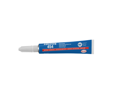 LOCTITE 454 Non-Drip Gel adhesive in a 20g tube, designed for precision bonding of various materials with quick curing.