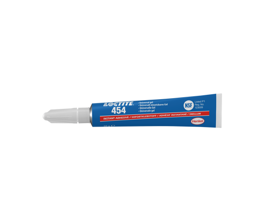 LOCTITE 454 Non-Drip Gel adhesive in a 20g tube, designed for precision bonding of various materials with quick curing.