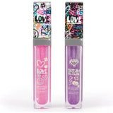 Vibrant 2-pack light-up lip gloss in pink and lavender with graffiti design, perfect for fun-loving tweens and teens.