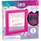 Light-up message board for kids with colorful markers, ideal for drawing and writing inspiring messages in vibrant neon glow.