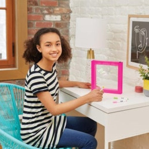 Colorful LED message board for kids, includes 3 dry erase markers, perfect for creative expression and room decor.