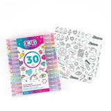 Vibrant 30-piece gel pen set for kids, featuring metallic, pastel, neon, rainbow, and glitter colors for endless creativity.